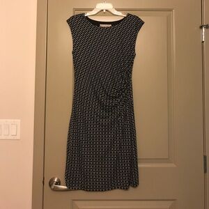 LOFT Black and White Patterned Midi Dress